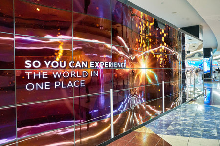 DUBAI, UAE - CIRCA JANUARY 2019: Dubai Expo 2020 Screen in Dubai International Airport.のeditorial素材