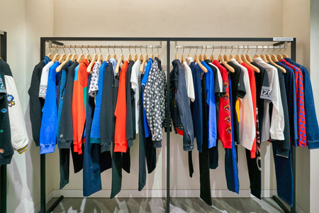 HONG KONG, CHINA - JANUARY 23, 2019: clothes on display at Kenzo store in New Town Plaza. New Town Plaza is a shopping mall in the town centre of Sha Tin, Hong Kong.のeditorial素材