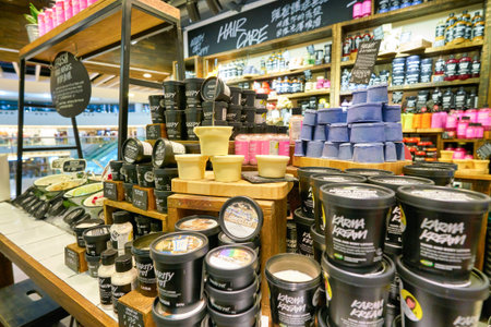 HONG KONG, CHINA - CIRCA JANUARY, 2019: cosmetics on display at Lush store in New Town Plaza...
