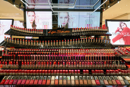 HONG KONG, CHINA - CIRCA JANUARY, 2019: Dior lipsticks on display at a store in New Town Plaza shopping mallのeditorial素材