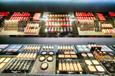 HONG KONG, CHINA - CIRCA JANUARY, 2019: makeup products on display at Chanel store in New Town Plaza shopping mallのeditorial素材