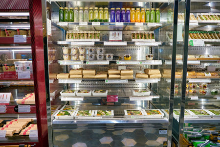 HONG KONG, CHINA - CIRCA JANUARY, 2019: food on display at Pret a Manger in Elements shopping mall. Pret a Manger is an international sandwich shop chain.