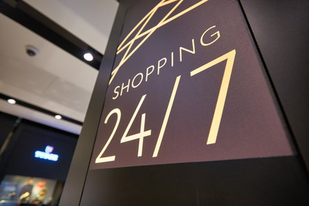 FRANKFURT AM MAIN, GERMANY - CIRCA JANUARY, 2020: close up shot of 24/7 sign as seen at Frankfurt am Main Airport.のeditorial素材