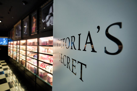 MUNICH, GERMANY - CIRCA JANUARY, 2020: close up shot of Victoria's Secret sign seen at a store in Munich Airport.のeditorial素材