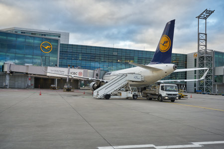 FRANKFURT AM MAIN, GERMANY - CIRCA JANUARY, 2020: an aircraft operated by Lufthansa as seen at...