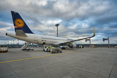 FRANKFURT AM MAIN, GERMANY - CIRCA JANUARY, 2020: Airbus A320-200 operated by Lufthansa as seen at...