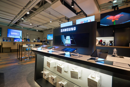 FRANKFURT AM MAIN, GERMANY - CIRCA JANUARY, 2020: interior shot of Samsung store at Frankfurt am...