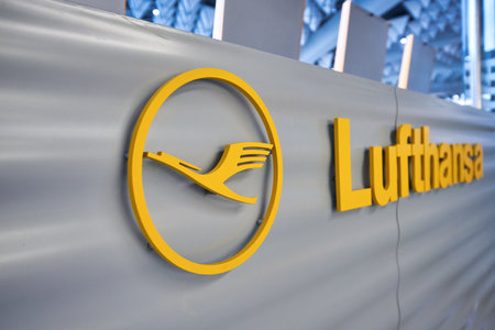 FRANKFURT AM MAIN, GERMANY - CIRCA JANUARY, 2020: close up shot of Lufthansa sign as seen at...