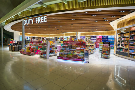 BANGKOK, THAILAND - CIRCA JANUARY, 2020: goods on display in Duty Free store at Suvarnabhumi...
