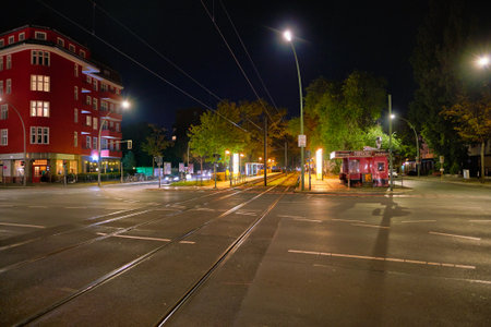 BERLIN, GERMANY - CIRCA SEPTEMBER, 2019: street level view of Berlin at night.のeditorial素材
