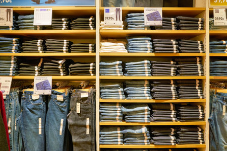 BERLIN, GERMANY - CIRCA SEPTEMBER, 2019: interior shot of Uniqlo store in Berlin.のeditorial素材