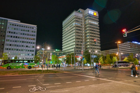 BERLIN, GERMANY - CIRCA SEPTEMBER, 2019: street level view of Berlin at night.のeditorial素材