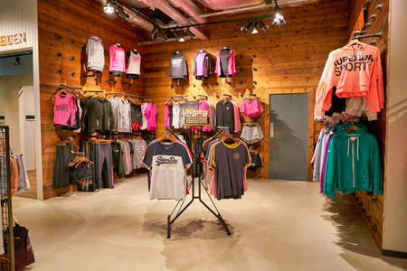 BERLIN, GERMANY - CIRCA SEPTEMBER, 2019: interior shot of Superdry store in Berlin.のeditorial素材