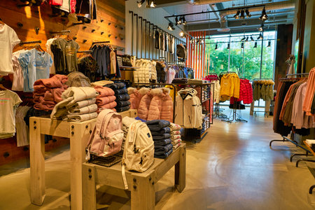 BERLIN, GERMANY - CIRCA SEPTEMBER, 2019: interior shot of Superdry store in Berlin.のeditorial素材
