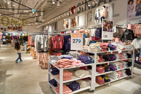 MOSCOW, RUSSIA - SEPTEMBER 14, 2019: interior shot of Sinsay store at Salaris shopping mall in Moscow.のeditorial素材