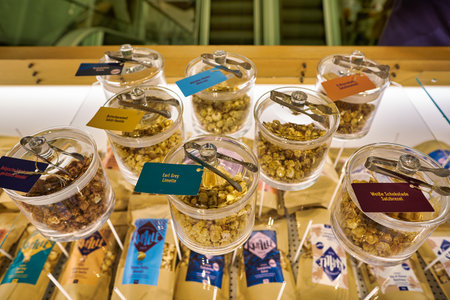 BERLIN, GERMANY - CIRCA SEPTEMBER, 2019: Knalle Popcorn on display at the Kaufhaus des Westens (KaDeWe) department store in Berlin.のeditorial素材
