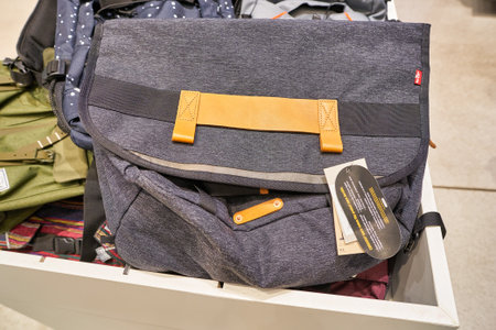 BERLIN, GERMANY - CIRCA SEPTEMBER, 2019: close up shot of Leviâ€™s commuter messenger bag at...