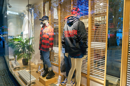 BERLIN, GERMANY - CIRCA SEPTEMBER, 2019: street level view of Pull&Bear storefront in Berlin. Pull&Bear is a Spanish clothing and accessories retailerのeditorial素材