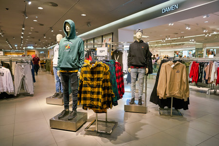 BERLIN, GERMANY - CIRCA SEPTEMBER, 2019: interior shot of H&M store in Berlin.