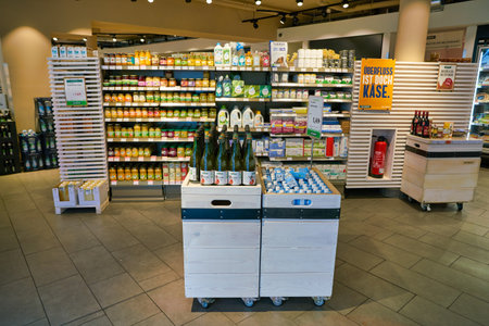 BERLIN, GERMANY - CIRCA SEPTEMBER, 2019: interior shot of Bio Company supermarket in Berlin. Bio Company is one of the largest regional organic supermarket chains in Germany.のeditorial素材