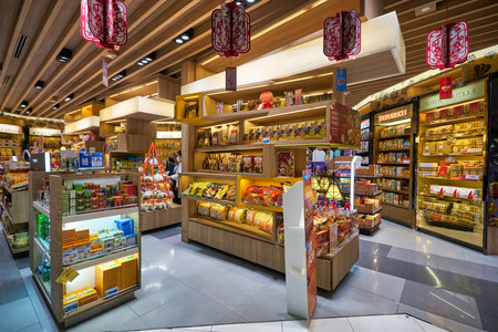 BANGKOK, THAILAND - CIRCA JANUARY, 2020: goods on display in a store at Suvarnabhumi Airport.のeditorial素材