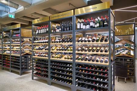 BERLIN, GERMANY - CIRCA SEPTEMBER, 2019: wines on display at the Kaufhaus des Westens (KaDeWe)...