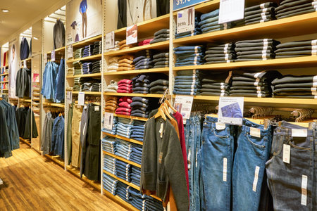BERLIN, GERMANY - CIRCA SEPTEMBER, 2019: interior shot of Uniqlo store in Berlin.のeditorial素材