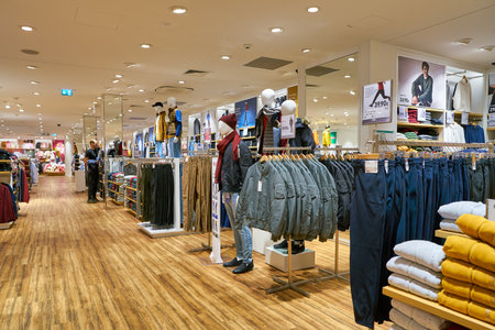 BERLIN, GERMANY - CIRCA SEPTEMBER, 2019: interior shot of Uniqlo store in Berlin.