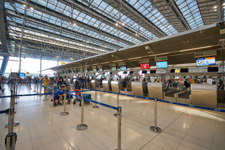BANGKOK, THAILAND - CIRCA JANUARY, 2020: check-in area at Suvarnabhumi Airport.のeditorial素材