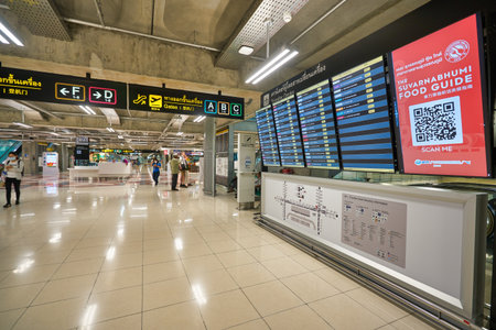 BANGKOK, THAILAND - CIRCA JANUARY, 2020: flight schedule monitors seen at Suvarnabhumi Airport.