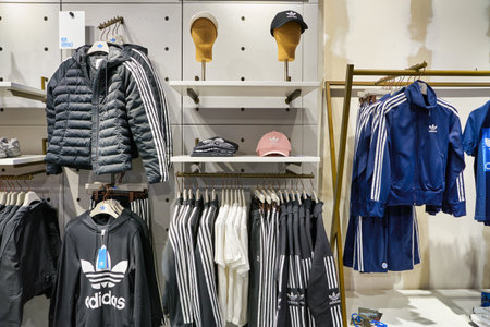 BERLIN, GERMANY - CIRCA SEPTEMBER, 2019: interior shot of Adidas store in Mall of Berlin.のeditorial素材