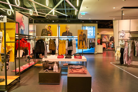 BERLIN, GERMANY - CIRCA SEPTEMBER, 2019: interior shot of Sportscheck store in Mall of Berlin.のeditorial素材