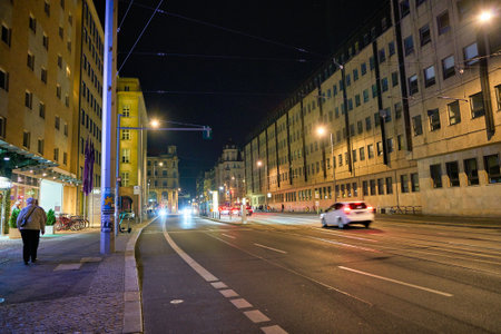 BERLIN, GERMANY - CIRCA SEPTEMBER, 2019: street level view of Berlin at night.のeditorial素材
