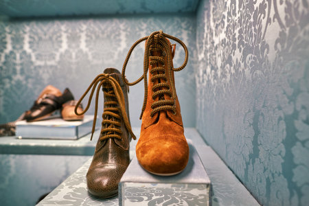 BERLIN, GERMANY - CIRCA SEPTEMBER, 2019: Miu Miu shoes on display at the Kaufhaus des Westens (KaDeWe) department store in Berlin.のeditorial素材
