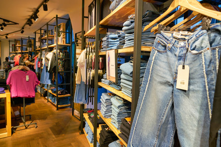 BERLIN, GERMANY - CIRCA SEPTEMBER, 2019: interior shot of Levi's store in Berlin.のeditorial素材