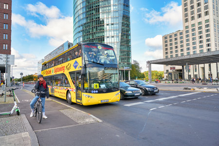 BERLIN, GERMANY - CIRCA SEPTEMBER, 2019: City Circle Sightseeing bus seen on a street street in Berlin in the daytime.のeditorial素材