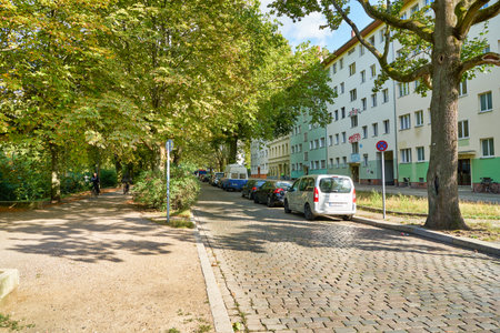 BERLIN, GERMANY - CIRCA SEPTEMBER, 2019: street level view of a road in Berlin in the daytime.のeditorial素材