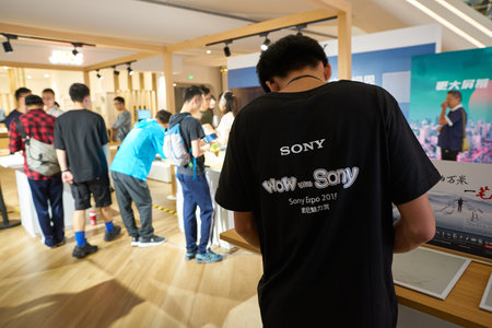 SHENZHEN, CHINA - CIRCA APRIL, 2019: staff as seen at UpperHills during Sony Expo 2019.のeditorial素材