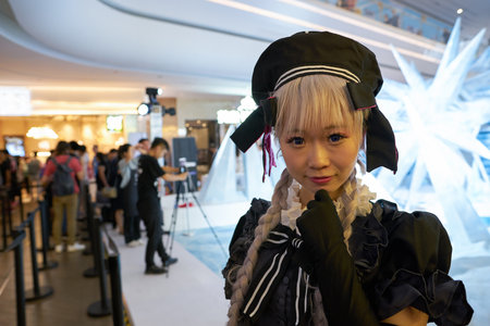 SHENZHEN, CHINA - APRIL 20, 2019: cosplay of the Fate/Grand Order "Nursery Rhyme" character at Sony Expo 2019 in Shenzhen, China.のeditorial素材