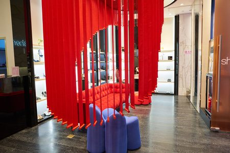 SHENZHEN, CHINA - CIRCA APRIL, 2019: goods on display at Sheme store in UpperHills in Shenzhen.のeditorial素材