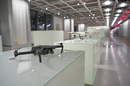 SHENZHEN, CHINA - CIRCA APRIL, 2019: DJI drone model on display as seen at China International...