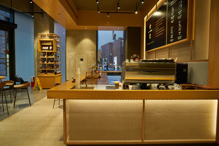 SHENZHEN, CHINA - CIRCA APRIL, 2019: interior shot of Starbucks at UpperHills in Shenzhen.のeditorial素材