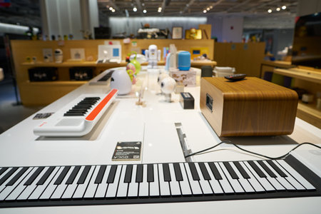 SHENZHEN, CHINA - CIRCA APRIL, 2019: interior shot of China International Consumer Electronics Exchange/Exhibition Center (CEEC) at UpperHill in Shenzhen.のeditorial素材