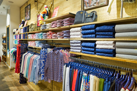 MOSCOW, RUSSIA - SEPTEMBER 14, 2019: interior shot of US Polo Assn. store in Salaris shopping mall in Moscow.のeditorial素材