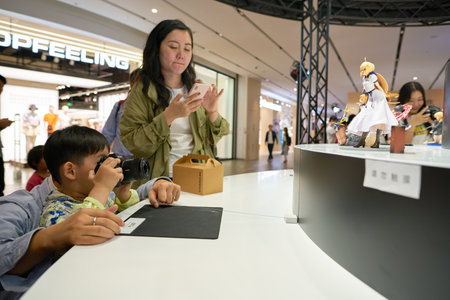 SHENZHEN, CHINA - CIRCA APRIL, 2019: boy taking photos at Sony Expo 2019 in UpperHills shopping mall...