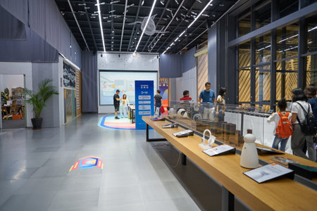 SHENZHEN, CHINA - CIRCA APRIL, 2019: interior shot of China International Consumer Electronics Exchange/Exhibition Center (CEEC) at UpperHill in Shenzhen.のeditorial素材