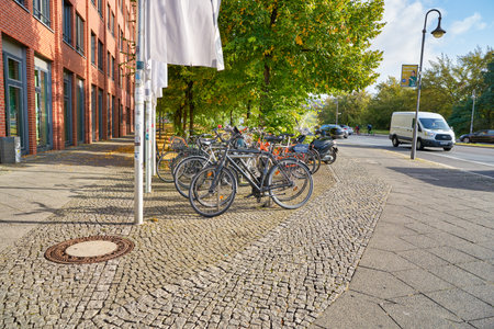 BERLIN, GERMANY - CIRCA SEPTEMBER, 2019: street level view of a pavement in Berlin in the daytime.のeditorial素材