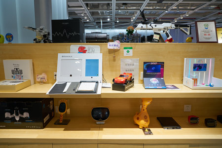 SHENZHEN, CHINA - CIRCA APRIL, 2019: interior shot of China International Consumer Electronics Exchange/Exhibition Center (CEEC) at UpperHill in Shenzhen.のeditorial素材