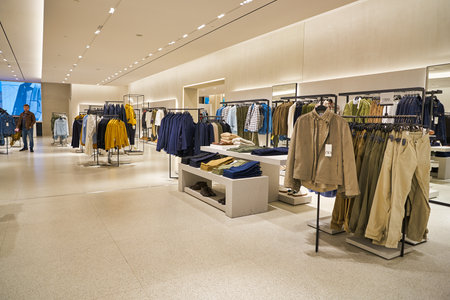 MOSCOW, RUSSIA - SEPTEMBER 14, 2019: interior shot of Zara store in Salaris shopping mall in Moscow.のeditorial素材