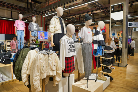 MOSCOW, RUSSIA - SEPTEMBER 14, 2019: interior shot of Bershka store at Salaris shopping mall in...
